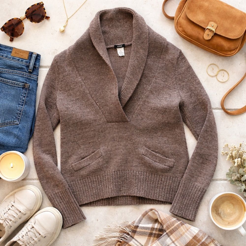 J.Crew Brown Shawl Collar Sweater Pullover | Medium